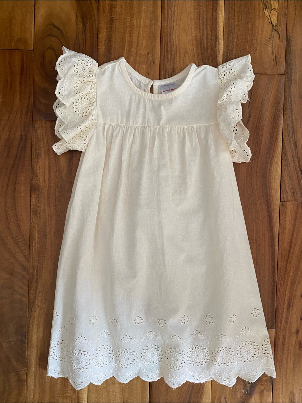 Hanna Andersson Cream Ruffle Sleeve Linen Eyelet Dress Size 110 CM 5-NEW